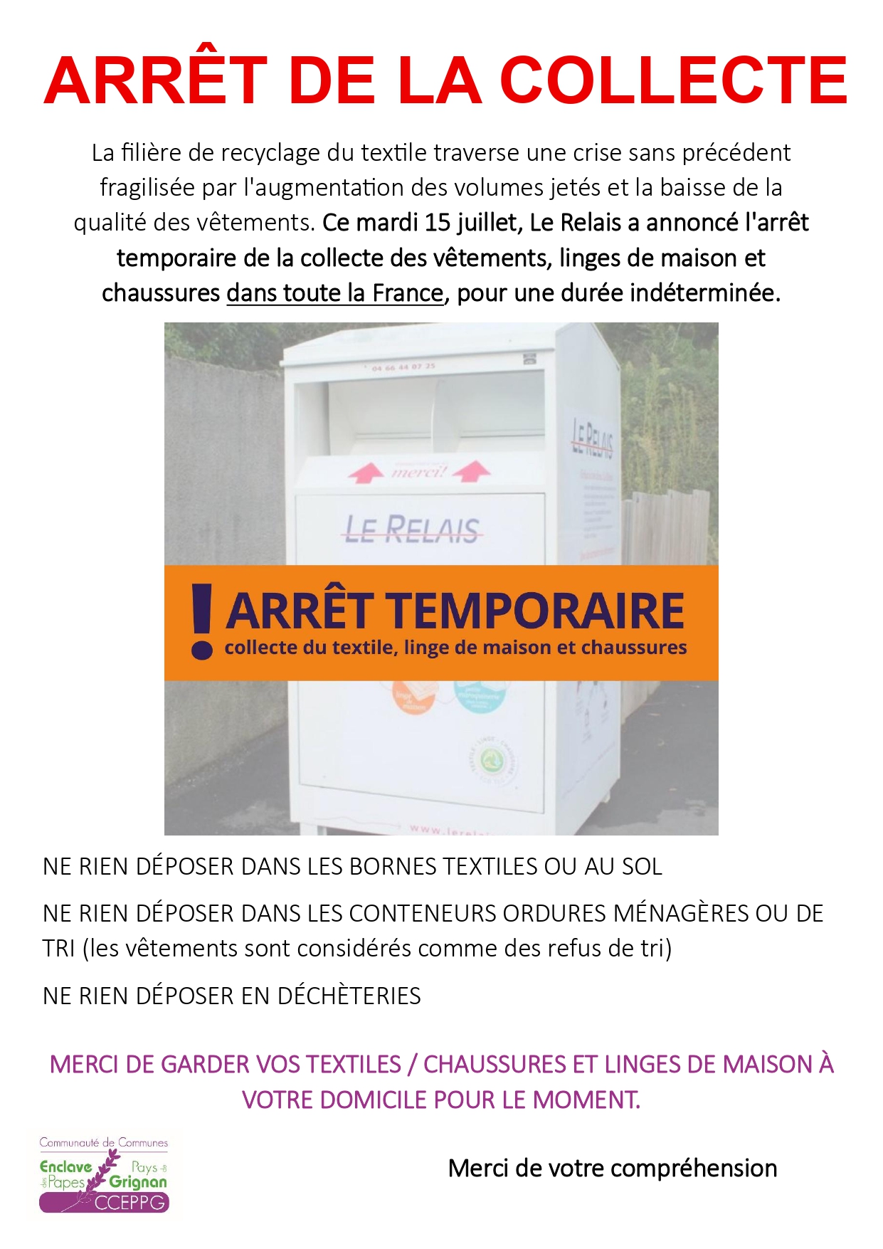 1 ARRET DE LA COLLECTE LE RELAIS page 0001
