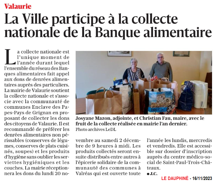 20231116 VALAURIE PARTICPE A LA BANQUE ALIMENTAIRE