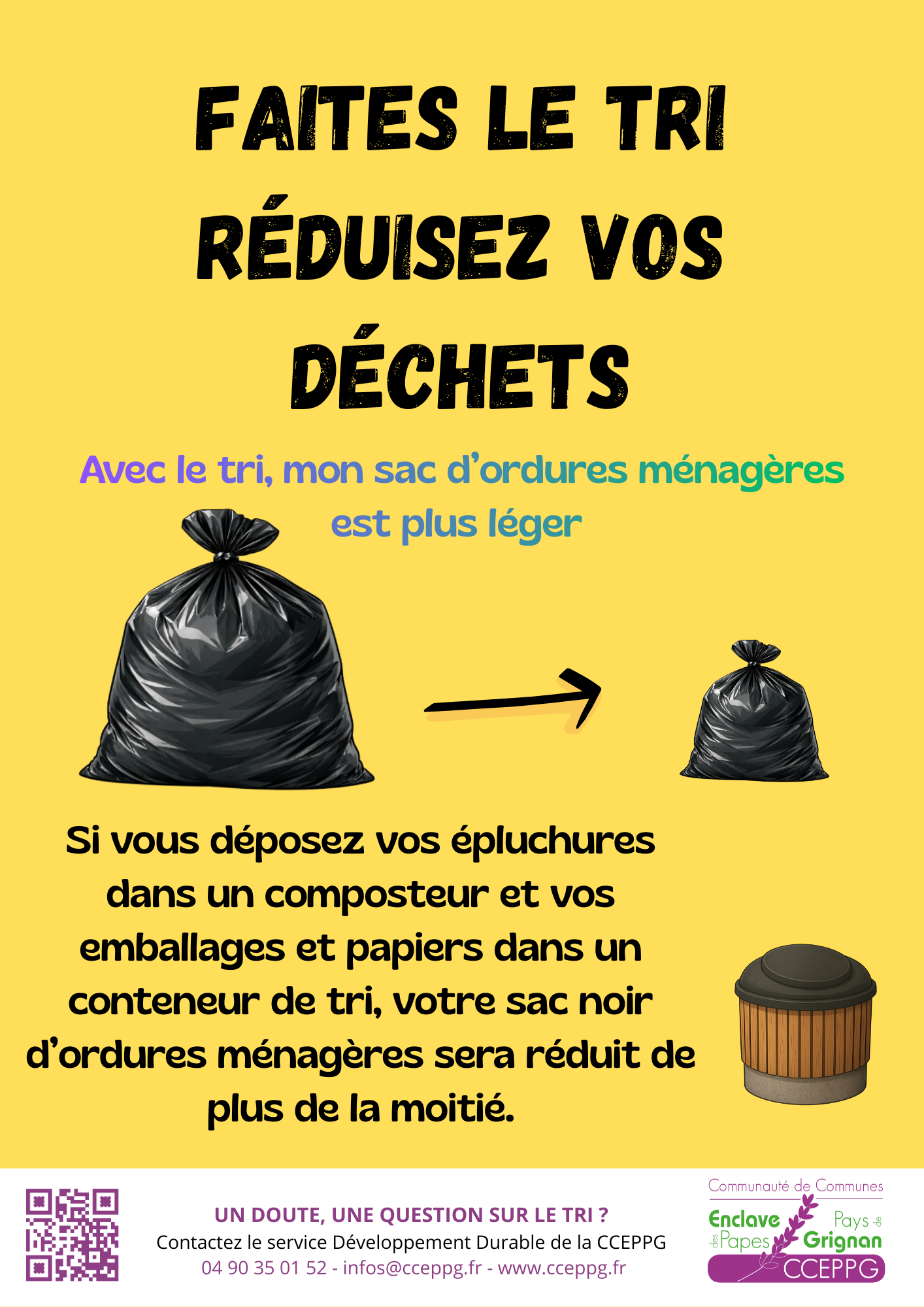 Affiche Réduire poubelle noire