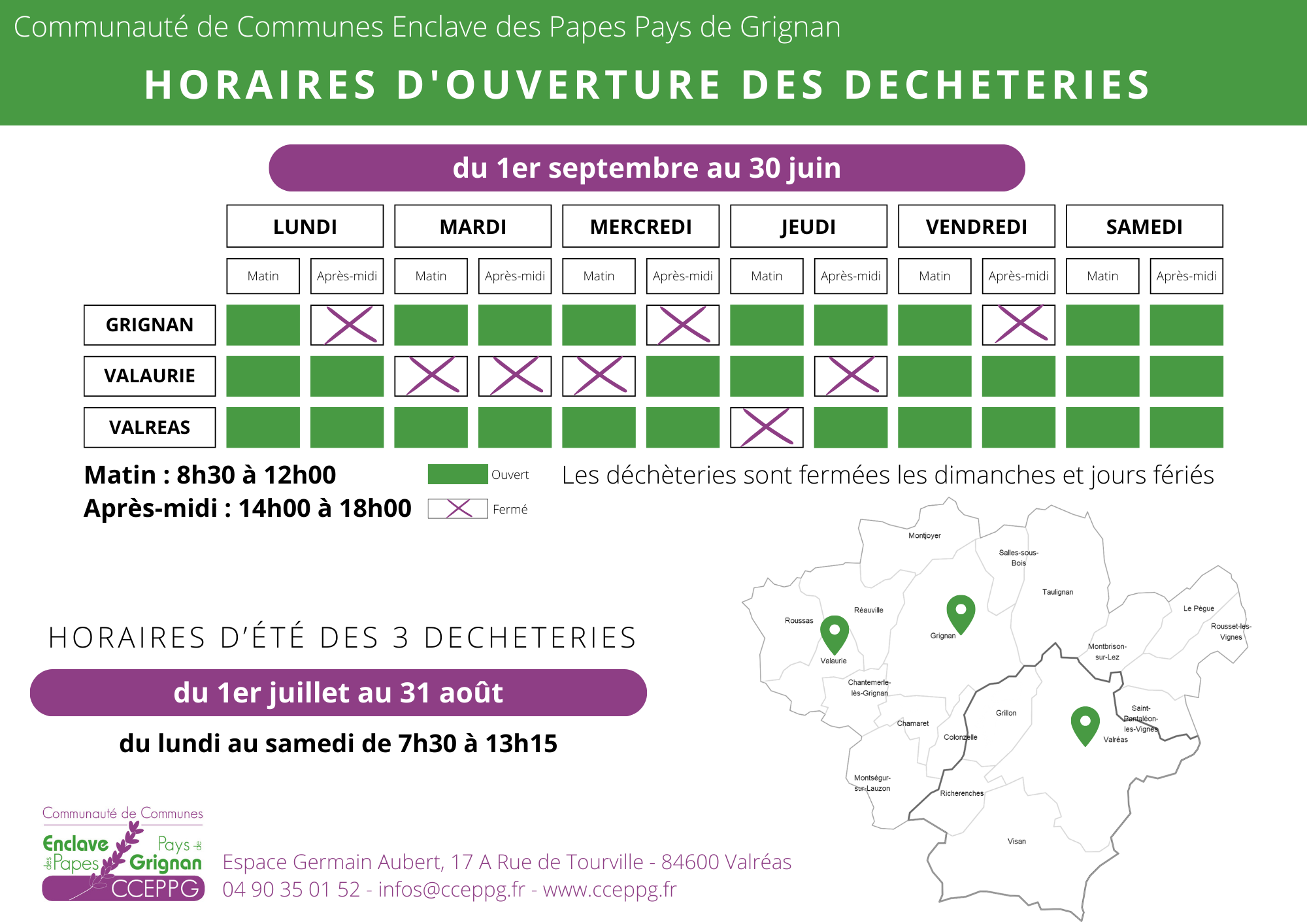 DECHETERIES HORAIRES