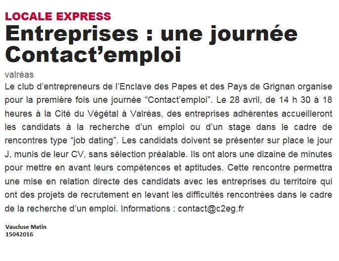 contact emploi avril 2016