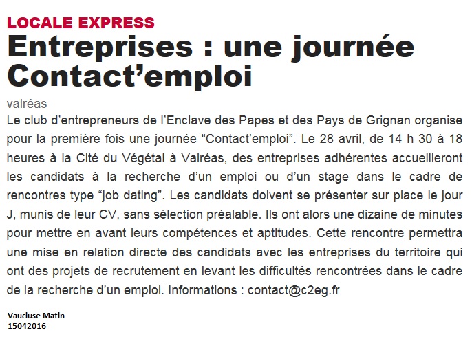 contact emploi avril 2016