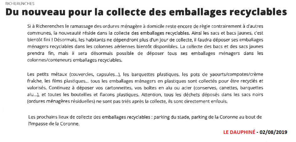 02082019 Du nouveau pour la coll des embal recy