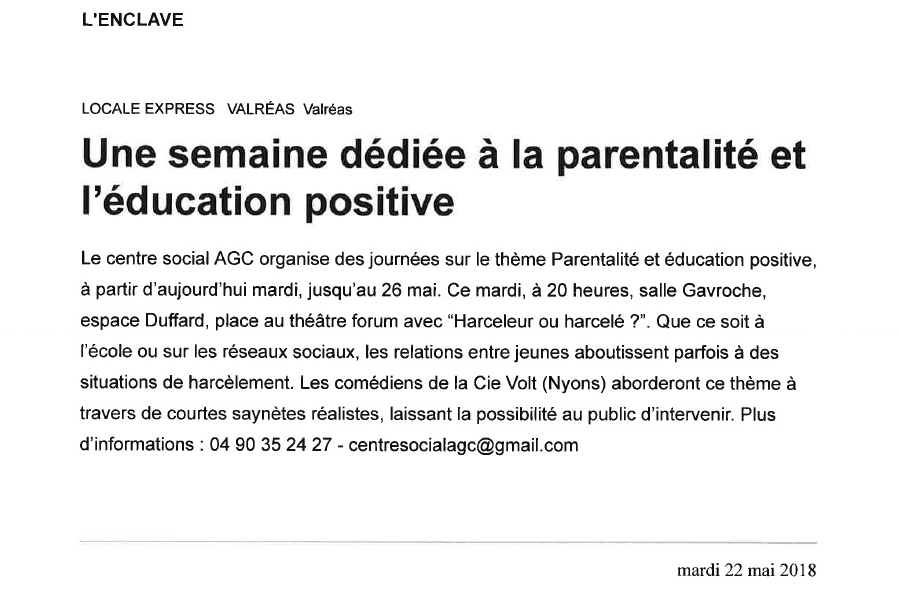 20180522 Une semaine dédiée à la parentalité et léducation positive