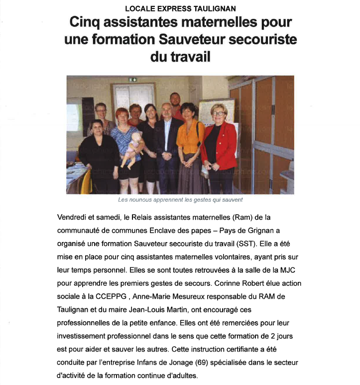 20180616 Cinq assistantes maternelles pour une formation sauveteur secouriste du travail