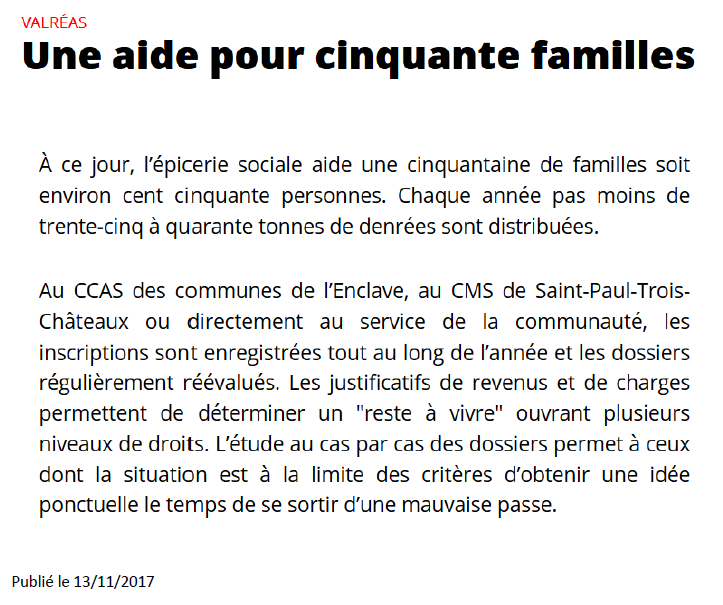 Aide pour 50 familles