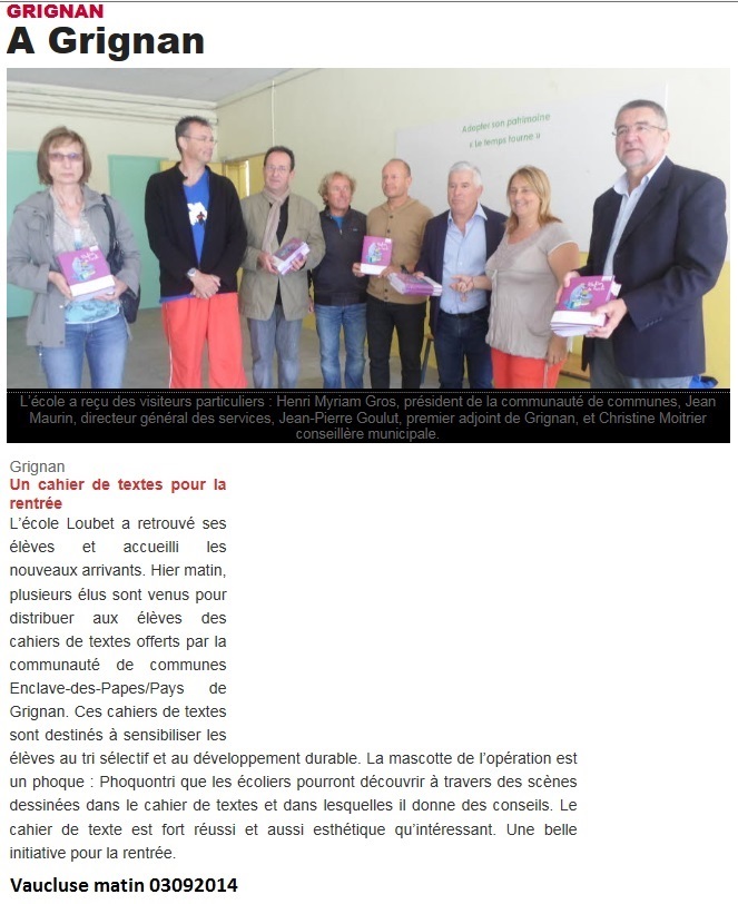 O 04092014 cahiers de texte grignan