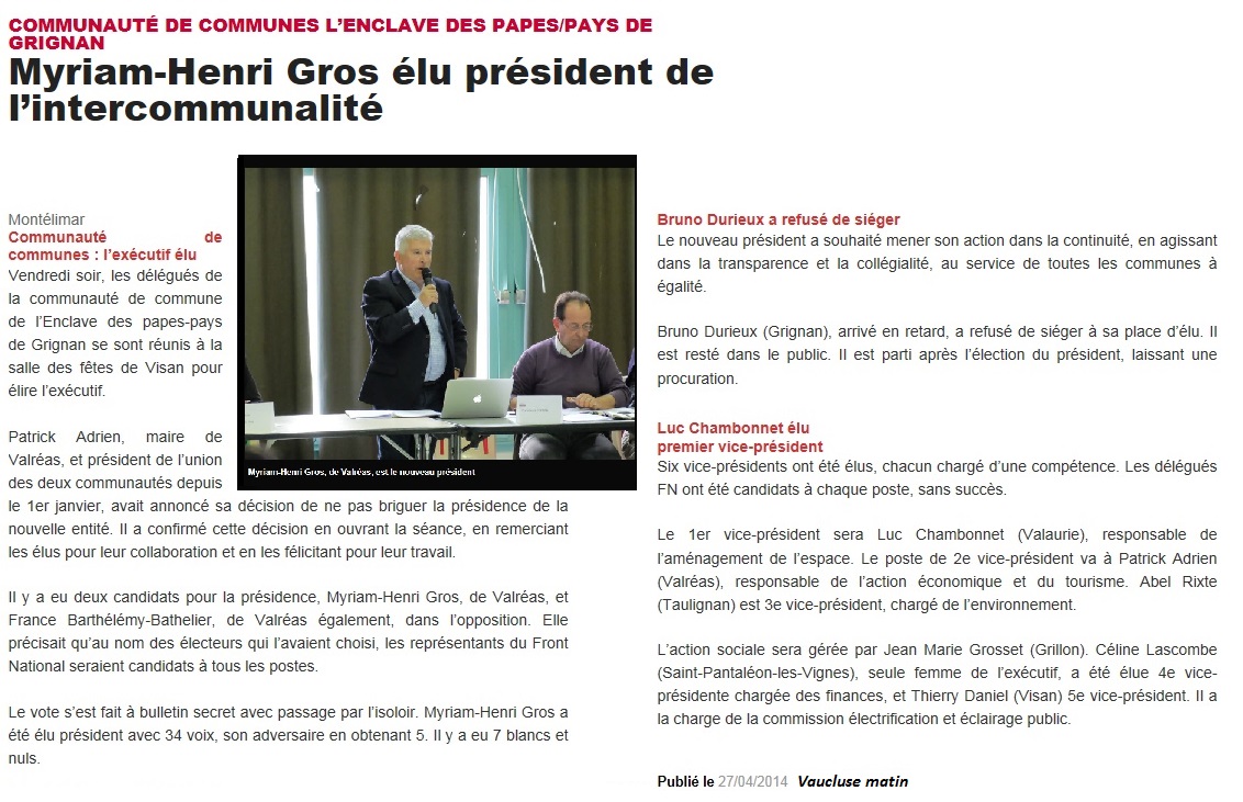 O 28042014 MHGROS ELU PRESIDENT DE L4INTERCO